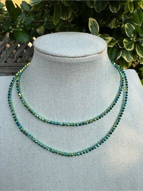 Green Crystal Beaded Double Strand Necklace Mermaid Fairy Core Y2K Nostalgia